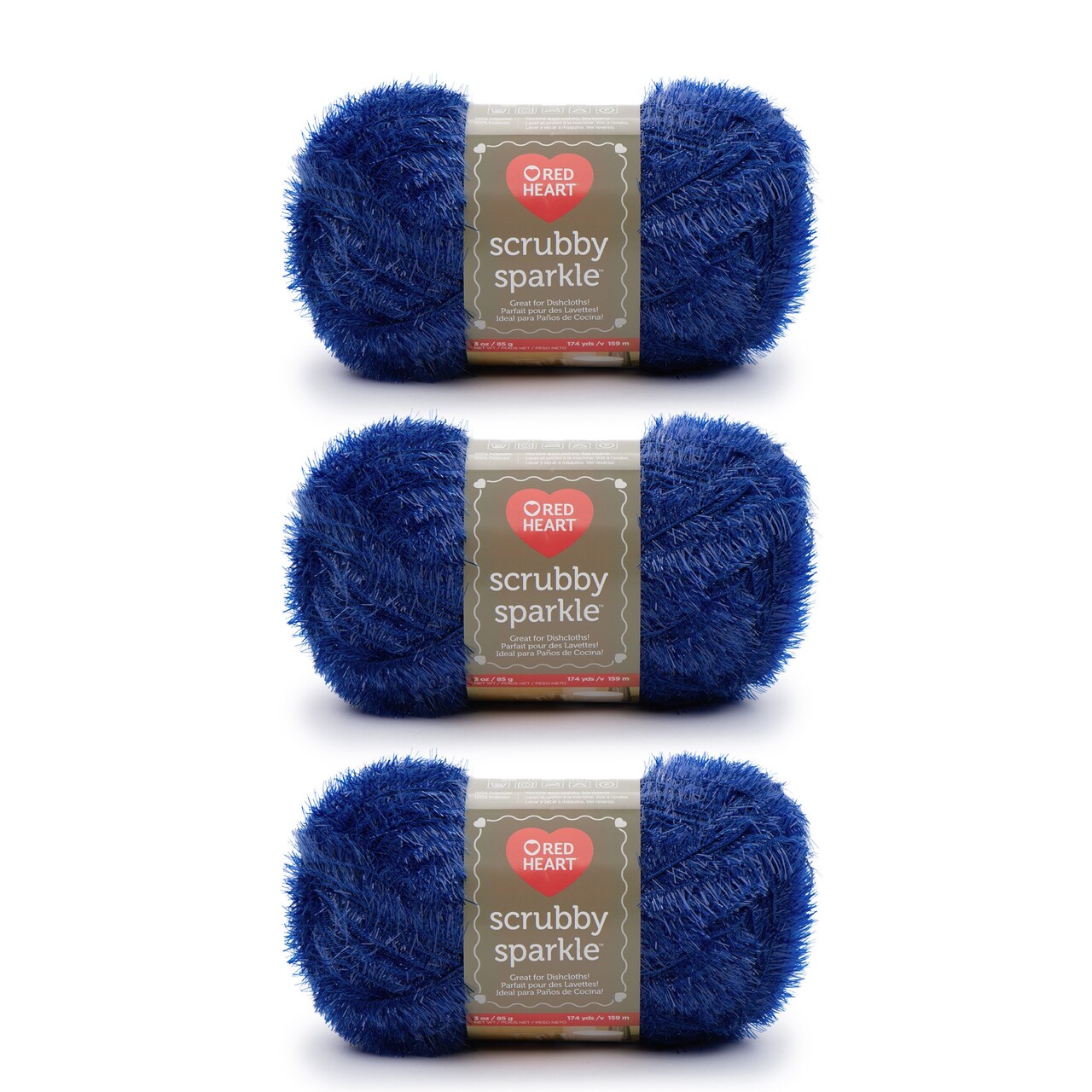 Red Heart Scrubby Sparkle Blueberry Yarn - 3 Pack of 85g/3oz - Polyester - 4 Medium (Worsted) - 174 Yards - Knitting/Crochet